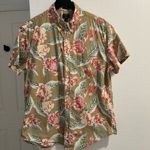 J.crew slim short sleeve shirt men’s size L Hawaiian floral print  flex tan